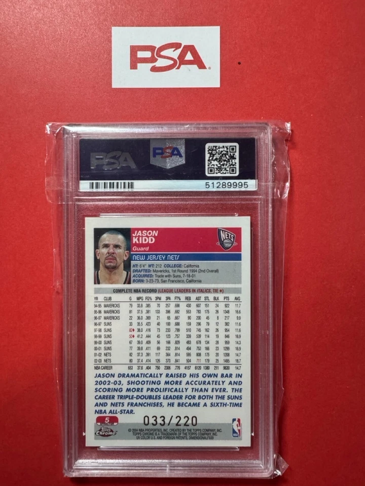 2003 Topps Chrome Xfractor PSA8  Jason Kidd #5 033/220 - Image 2 of 2