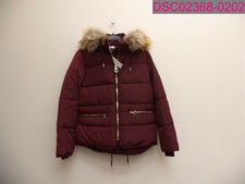Topshop Burgundy Jack Removable Hood-faux Fur Trim Hood-puffer Coat Size 10