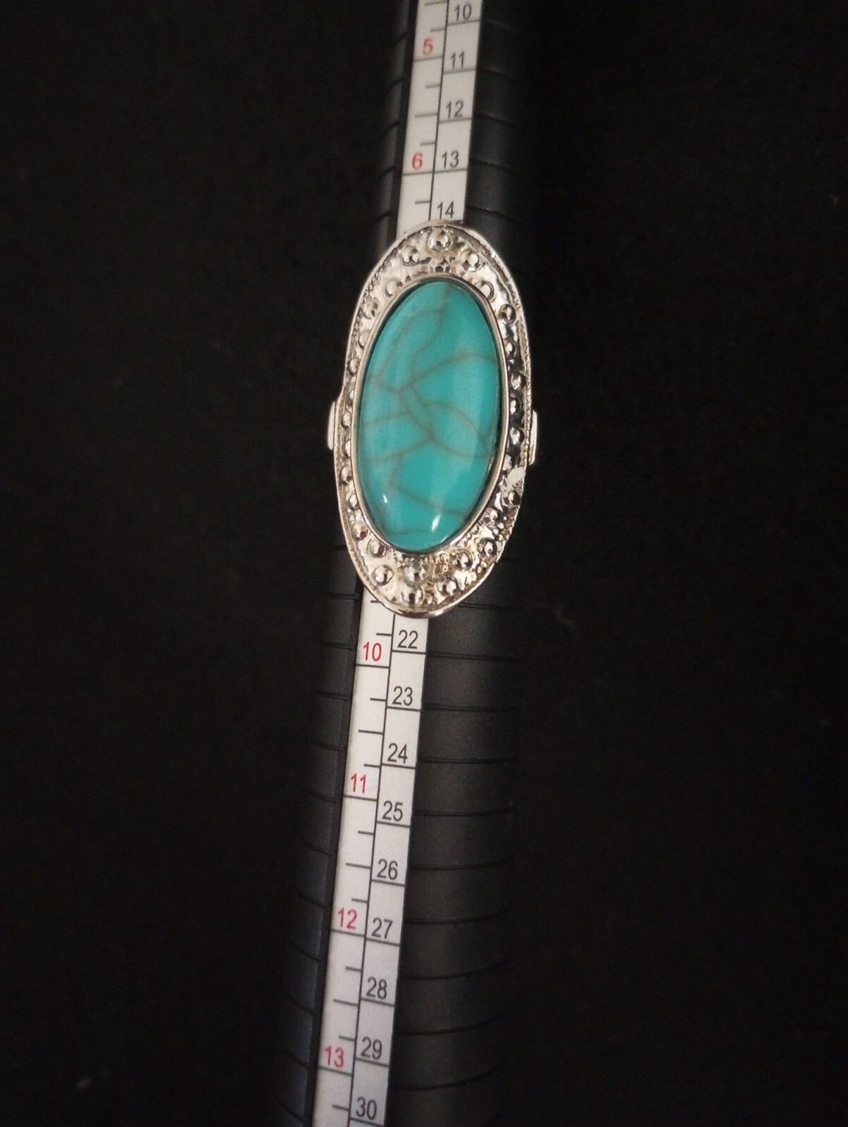 Turqoise Colored Large Oval Ring silver colored f… - image 1