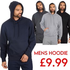 Mens Plain Long Sleeved Hoodie Overhead Sweatshirt Basic Pullover Sweats UK S-XL