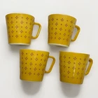 4 Vintage PYREX USA 1410 10 OZ Yellow / Butterscotch Foulard Starburst Mugs Cups