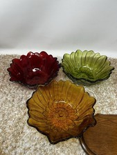 Vintage Indiana Glass Sunflower Bowl - Lily Pons Crystal, Olive Green & Gold 7”