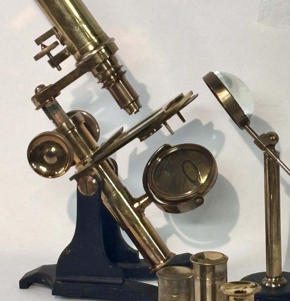 Antique 19th Century Brass Bar Limb Microscope with Box & Bullseye ...