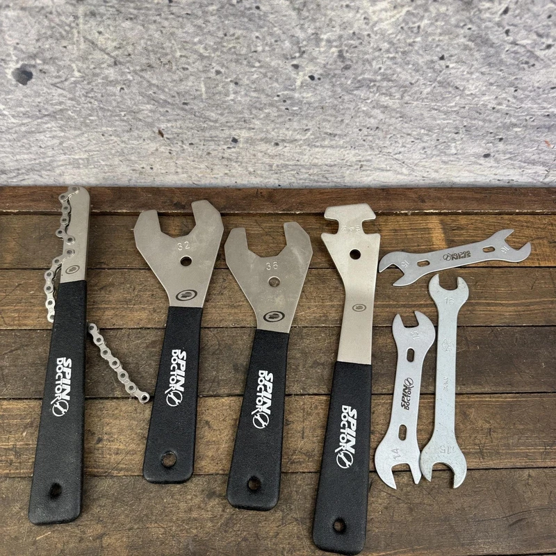 Spin Doctor Hozan Bicycle Tool Lot Chain Whip Headset Wrenches 32 36mm Silver