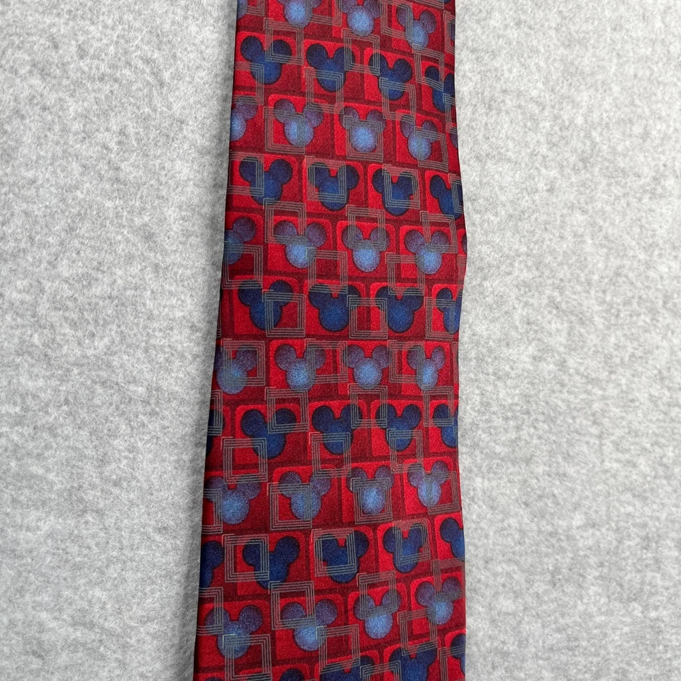 Corbata Walt Disney World Mickey Mouse Logo Estampado Seda Rojo Azul Foto 2 de 4