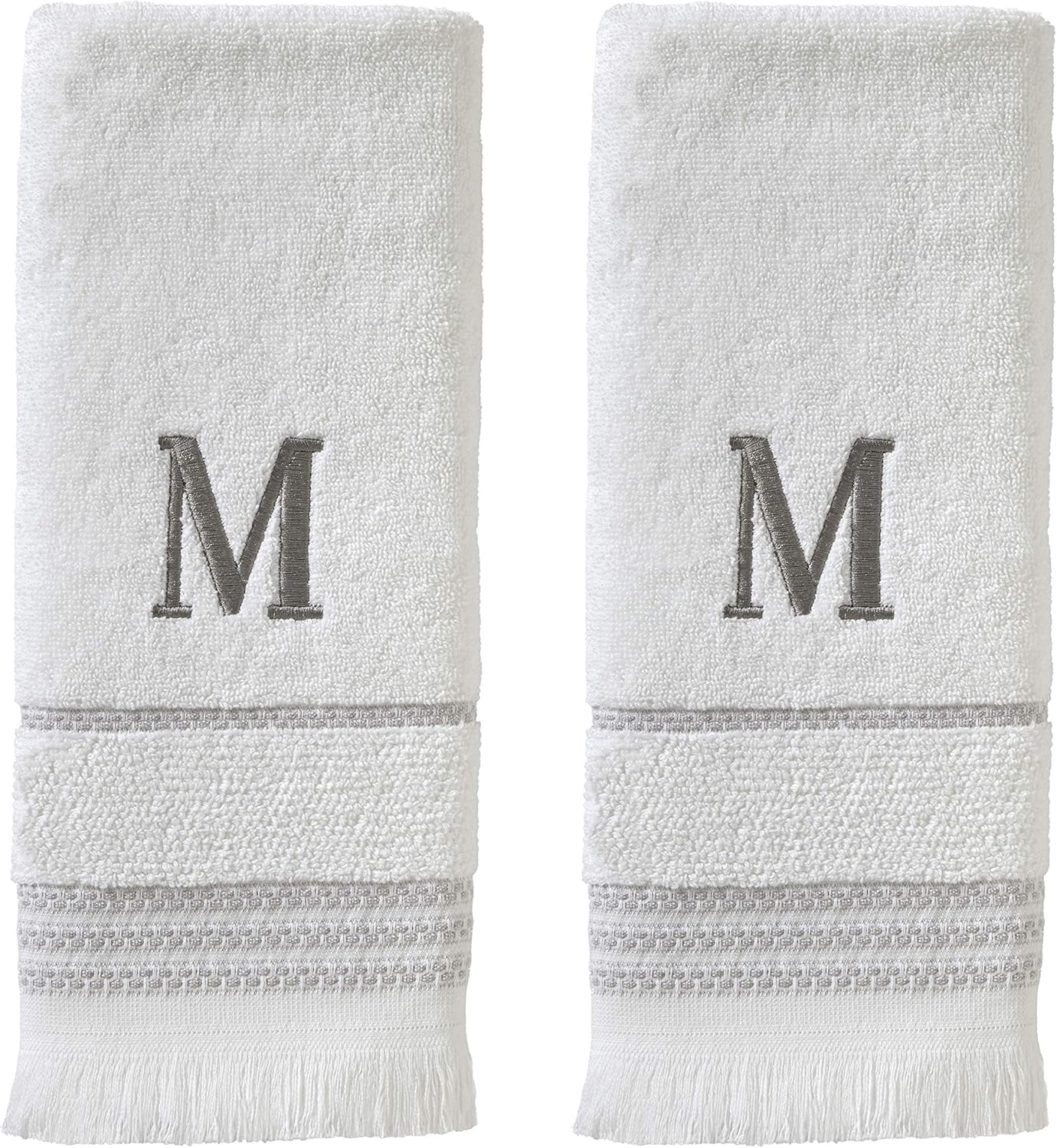 Casual Monogram Hand Towel 2-Pack, Medium 16x26 Inches, White