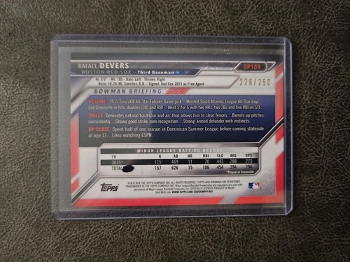 2017 BOWMAN PROSPECTS RAFAEL DEVERS PURPLE PARALLEL #/250 RED SOX - Picture 2 of 2