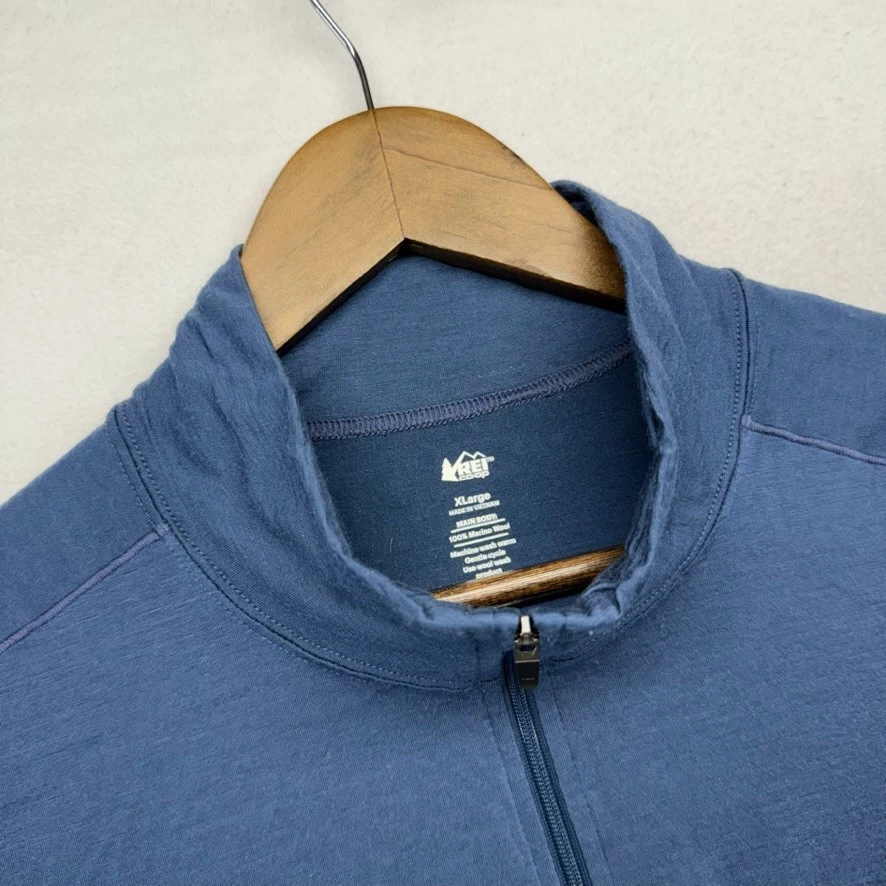 REI Merino 185 Long Sleeve Half-Zip Base Layer Top men's XL Blue Pullover Tech