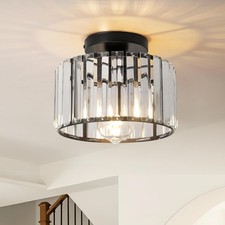 Black Crystal Ceiling Light for Hallway, Small Semi Flush Mount Fixture, 23cm M