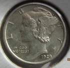 1929-Philadelphia Mint silver Mercury Dime Extra Fine Condition