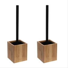 Bath Bliss 2 Pack Small Square Oslo Bamboo Toilet Bowl Brush Natural Set