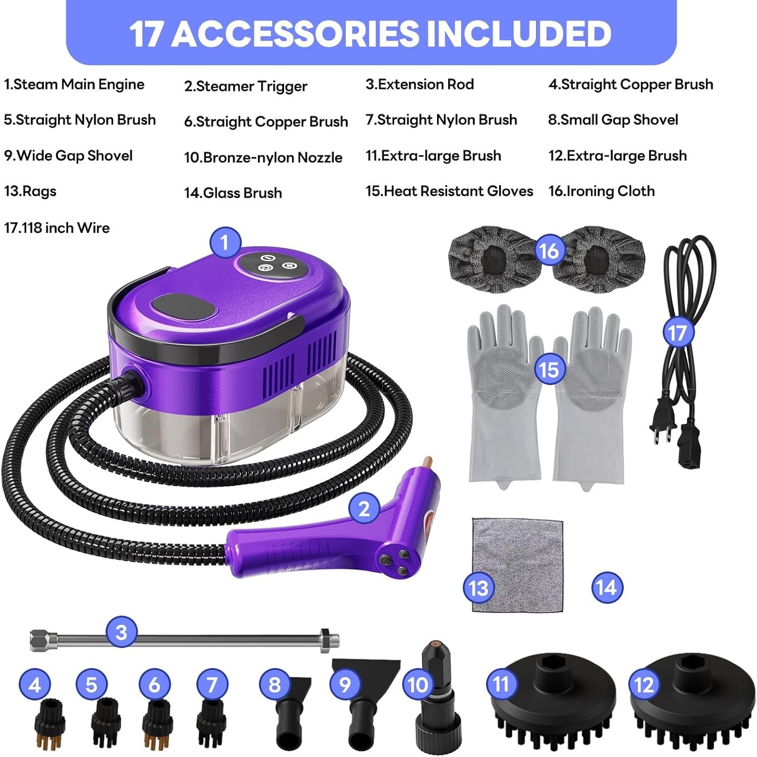 Handheld Steam Cleaner,15-in-1 High Pressure Steamer for Home,Kitchen, Tile,Car