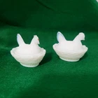 2 Westmoreland Mini Nesting Hen White Milk Glass Salt Cellar Dip VTG