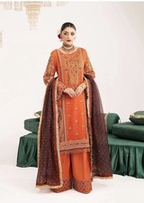 pakistani Stunning embroidered 3 Piece Orange Party Outfit Size Medium