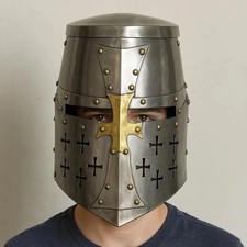 Knight Templar Crusader Helmet   Medieval Great Helm for LARP, Cosplay  Display