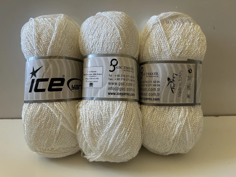 Lote de 3 hilos ICE blanco viscosa poliéster Dralon súper fino/calcetín Foto 2 de 4