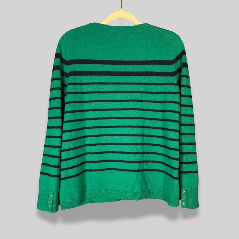 Suéter Talbots Cachemira Manga Larga Rayas Verde Azul Marino Para Mujer Talla Pequeña XLP Foto 2 de 4