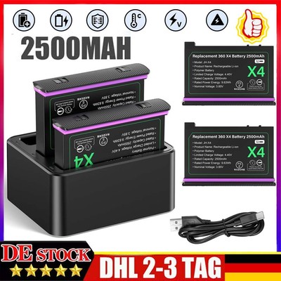 Für Insta360 X4 Akku 2500mAh mit Ladebox Schnellladung 2 Stk Ersatz Akkus