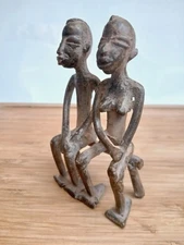 African Bronze Tribal Art Africa - Seated Lobi couple 12cm/4.9 inches
