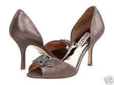 Badgley Mischka NEW SALSA metallic leather D'orsay heel sandal shoes pewter 8