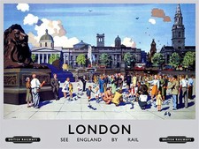 London Trafalgar Square (old rail ad.) large metal sign 400mm x 300mm (og)