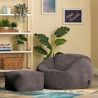 Cord Bean Bag Chair and Footstool, Natural Stone, Large, 85cm x 50cm Living Room