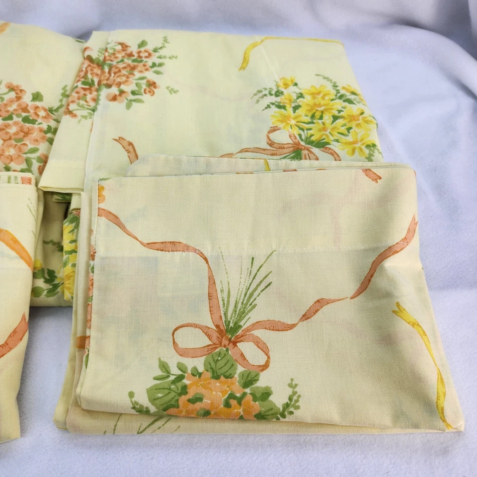 De Colección Wamsutta Doble 2 Hojas Planas 2 Estuches Superlin Flor Amarillo Floral Muselina Foto 3 de 4