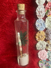 Glass Bottle with Cork Palm Tree Sand Sea Shells Inside