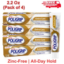 Super Poligrip Denture Adhesive Cream, Extra Care 4 PK False Teeth Tooth Partial