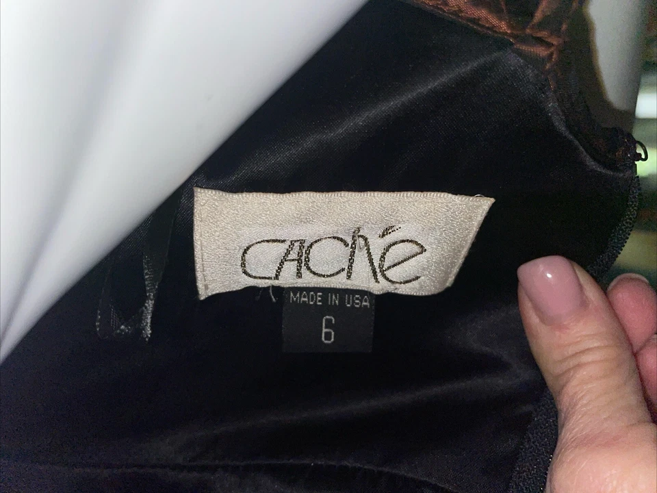 Vintage Cache Y2K Bronce Brocado Halter con Tul Falda Vestido Alfombra Roja Vestido S 36 Foto 3 de 4