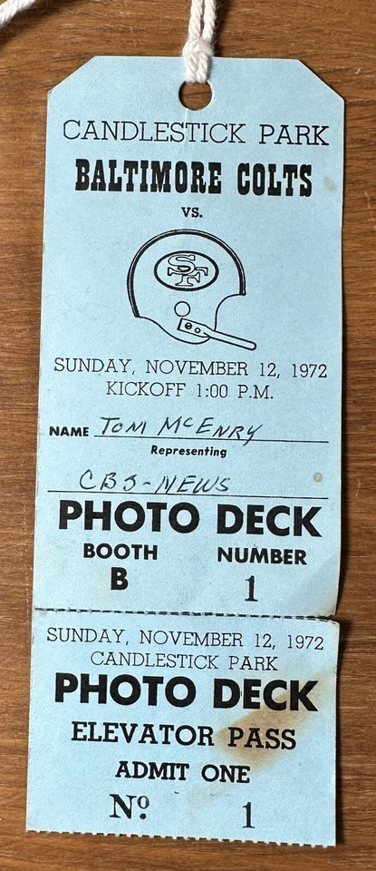 Boleto de juego Baltimore Colts V San Francisco 49ers de noviembre de 1972 pase de prensa foto mazo Foto 2 de 4