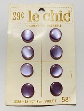 Vintage Le Chic Small Purple Lt Violet Plastic Buttons Shank 7/16" 8 NEW on Card