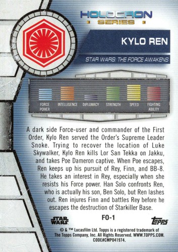 KYLO REN / Star Wars Holocron Series (Topps 2020) BASE Trading Card FO-1 - Picture 2 of 2