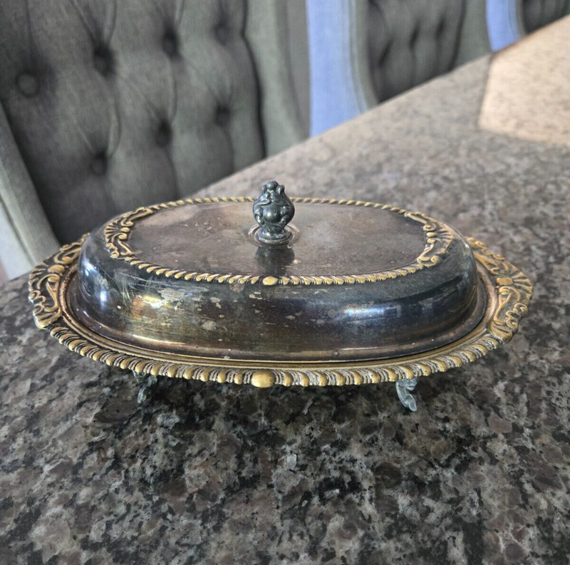 Vintage Sheridan Silver Plate Butter Dish Tray Footed
