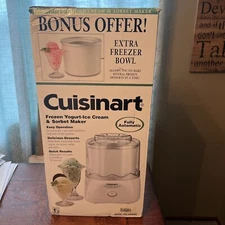 Cuisinart 1.5 Quart Frozen Yogurt Ice Cream Sorbet Maker W/ Bonus Extra Bowl New