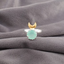 Aqua Chalcedony Gemstone 925 Sterling Silver Jewelry Handcrafted Ring For Gift