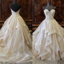 Elegant Wedding Dress Beaded Off-Shoulder Ruffles Sweep Train A Line Bridal Gown