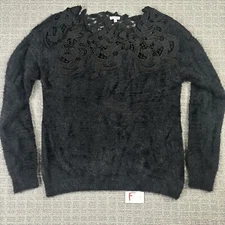 En Creme Black Sweater Women’s Small Lace Detail Fuzzy Cozy Pull Over Top
