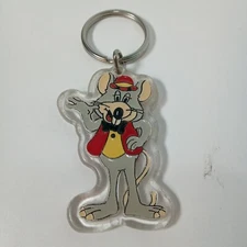 VTG 1991 Showbiz Pizza Time Chuck E. Cheese Clear Plastic Key Chain Show Biz