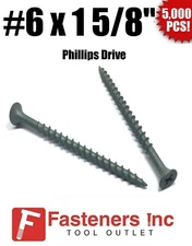 INTERCORP 615CW #6 X 1-5/8" WAR Coat Drywall/Deck Screws Philips Drive 5,000/BOX