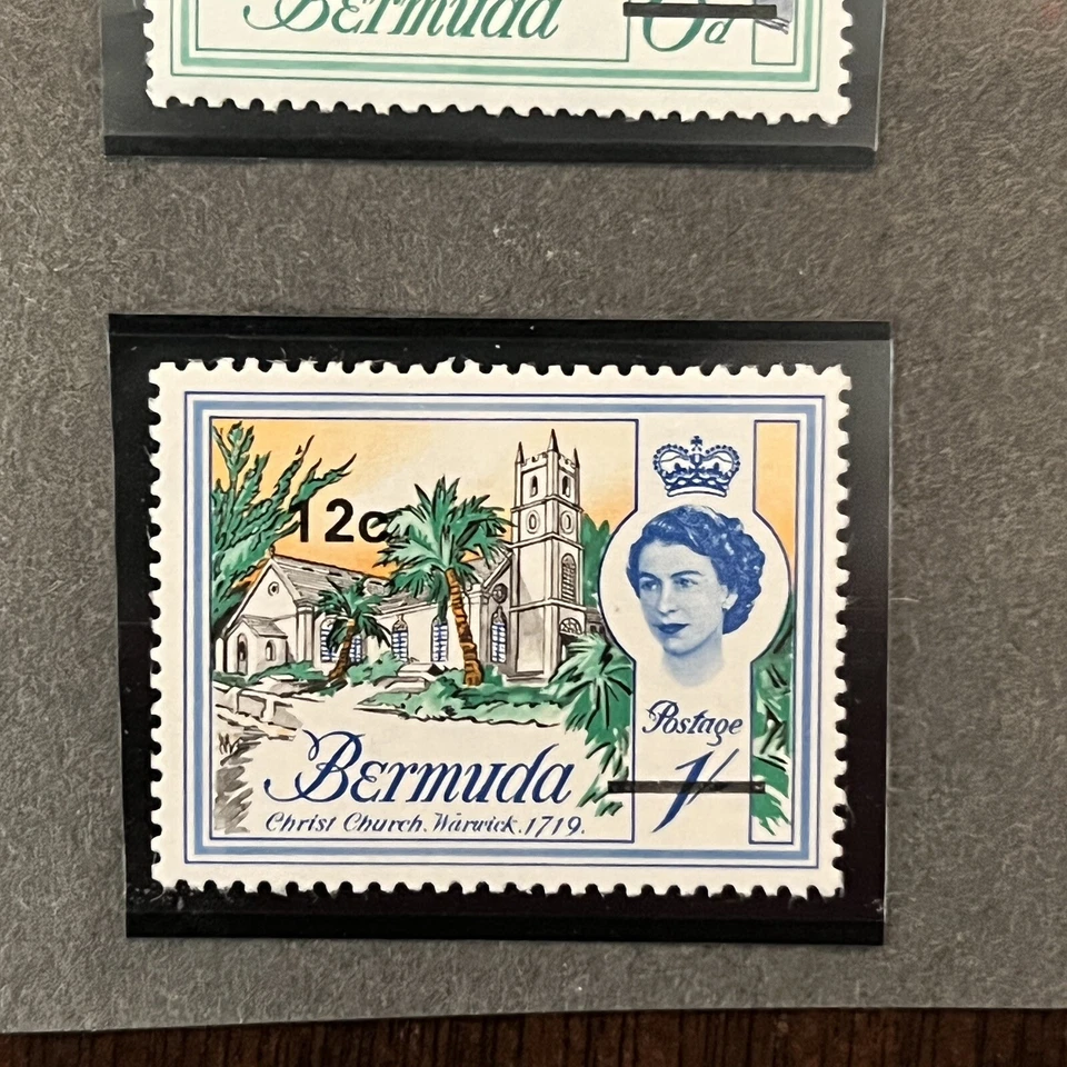 GORGEOUS BERMUDA OVERPRINT MNH OG STAMPS SHORT SET LOT QUEEN ELIZABETH II - Image 2 of 4