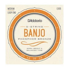 D'Addario EJ55 5-String Phosphor Bronze Banjo Strings; Loop End medium 10-23