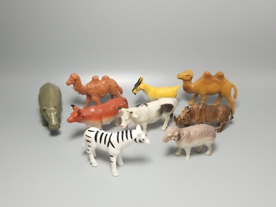 African Zoo Animal Figure Lot Zebra Camel Hippo Rhino Ram Goat Bull Cow Farm Toy