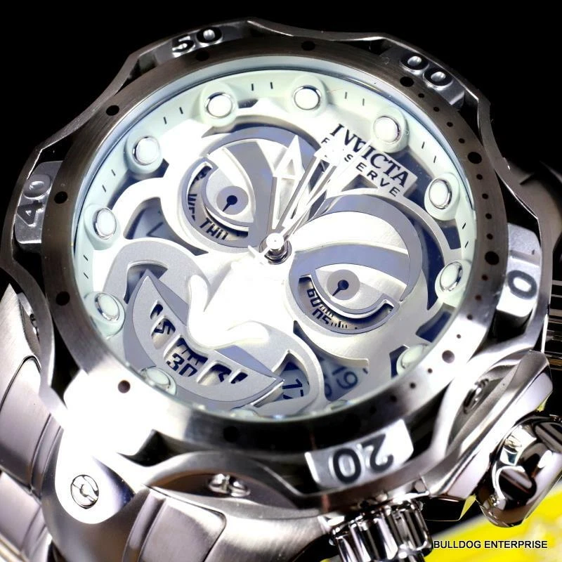 Invicta Reserve Venom DC Comics Joker Silver Tone Steel 52mm Swiss Mvt Watch New