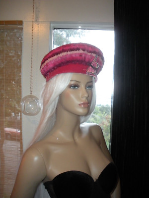 Vintage Mid Century Jack McConnell New York Red Feather Pink Butterfly