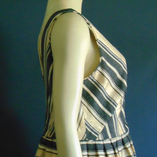 J. Crew Factory Gold Black Striped Cotton Sleeveless V-Neck Candy Dress 8 - Picture 6 of 8