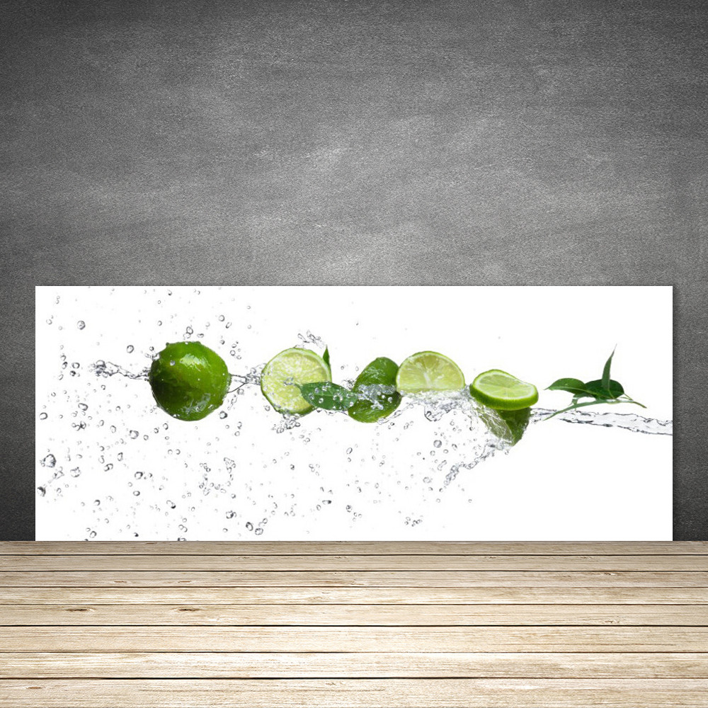 Crédence de cuisine en verre 125x50 cm motif citron vert et eau