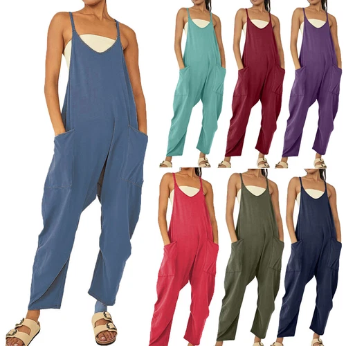 Jumpsuits Casual Rompers Sleeveless Loose Spaghetti Strap Baggy Pocket for Women - Bild 4 von 42