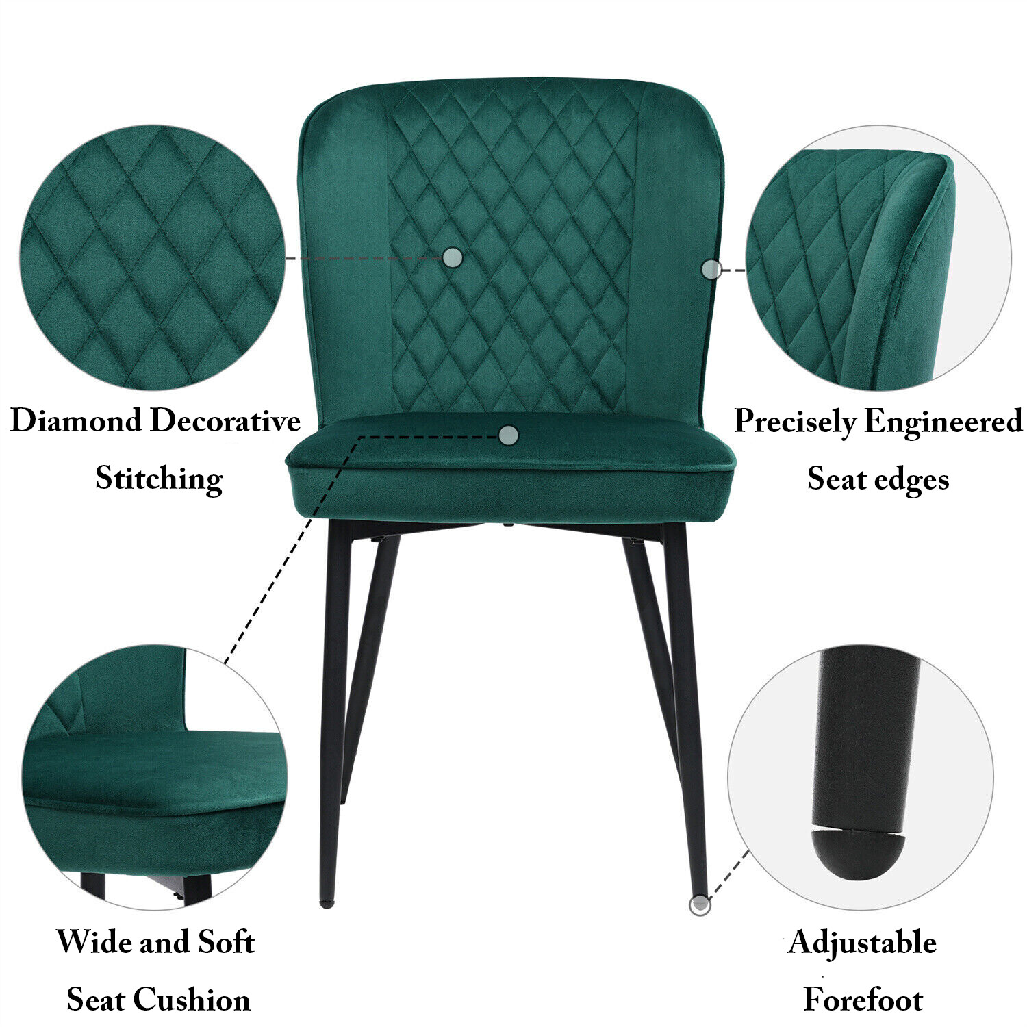 Set of 6 Velvet Dining Chairs Upholstered Home Office Restaurant