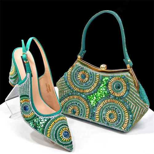 New Italian Luxury Sandals High Heels 8 CM Rhinestone Matching Shoes And Bag Set - Picture 8 of 29
